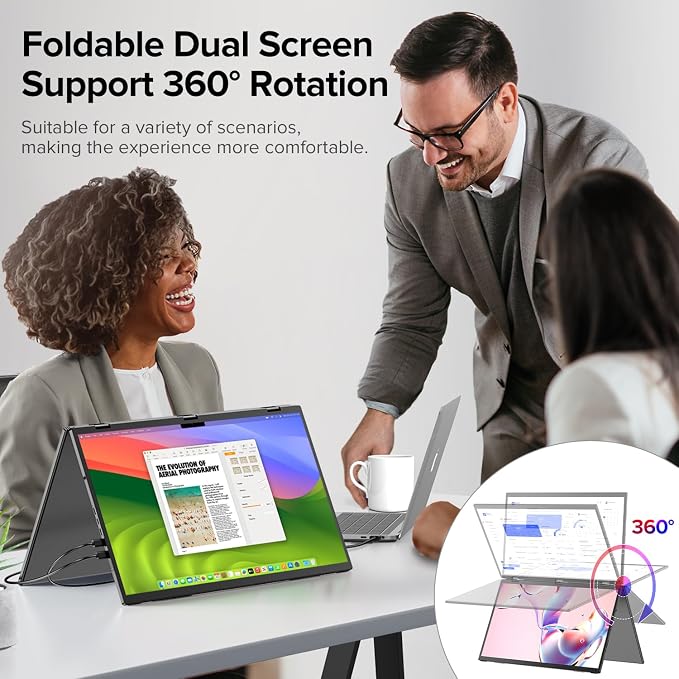 UPERFECT Delta Max 18.5" 100Hz Dual Portable Monitor for Laptop Screen Extender 1080P HDR 360° Folding Stacked Triple Monitor with Stand & VESA for Laptop PC Phone Game Console (No Driver Needed)