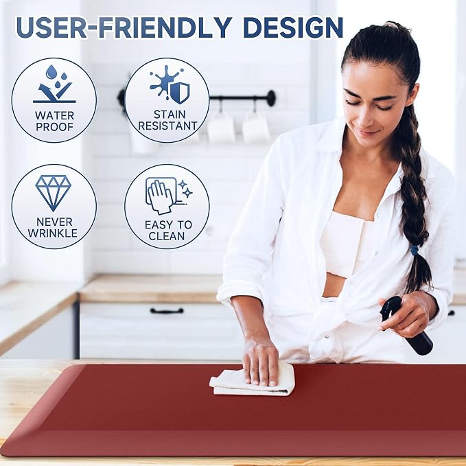 StepRite 4/5 Inch Thick Kitchen Mat Anti Fatigue Mat Kitchen Rugs Kitchen Decor Non-Slip, Stain & Water Resistant, Kitchen Mats Desk Mat for Kitchen, Office, Workshop, Red, 17'' x 39''
