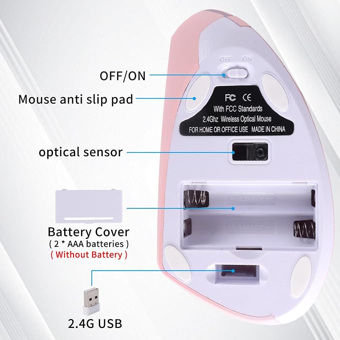 Left Handed Mouse, Wireless 2.4 GHz USB Lefty Ergonomic Vertical Mouse, Less Noise Cordless Mice with USB Receiver, 6 Buttons for Laptop Computer PC Desktop Mac Specifically for Left Hand(Pink)