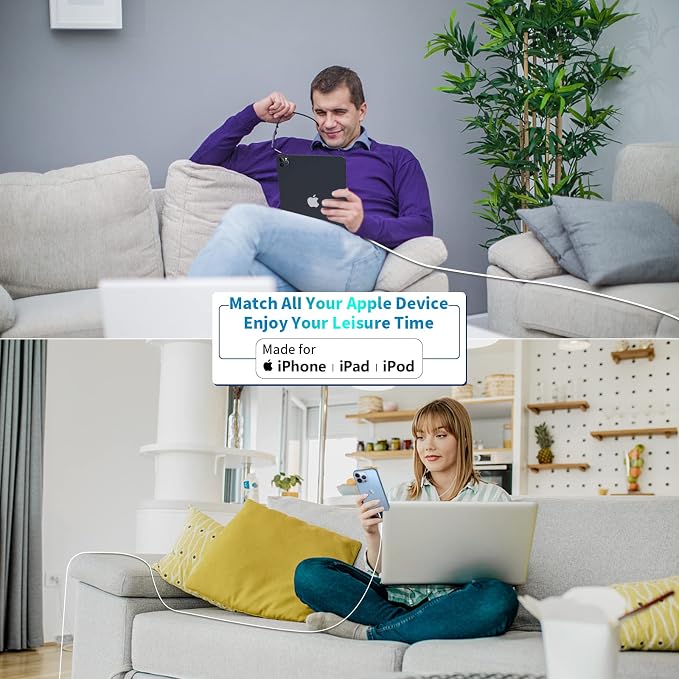 【MFi Certified】iPhone 14 Fast Charger, Linocell 2Pack 20W PD USB-C Power Type-C Wall Charger Adapter with 6FT Type-C to Lightning Cable Compatible for iPhone 14 13 12 11 Pro Max XS XR Mini X 8 SE iPad
