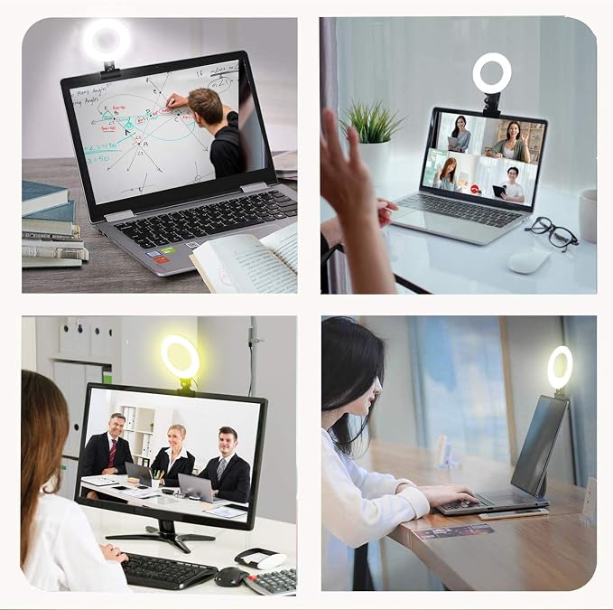 Selfila Ring Light 5 Inch USB Portable, 3200K-6500K Dimmable LED Clip on for Laptop Computer Monitor Phone, Content Creator Makeup Conference Selfie Video (White)