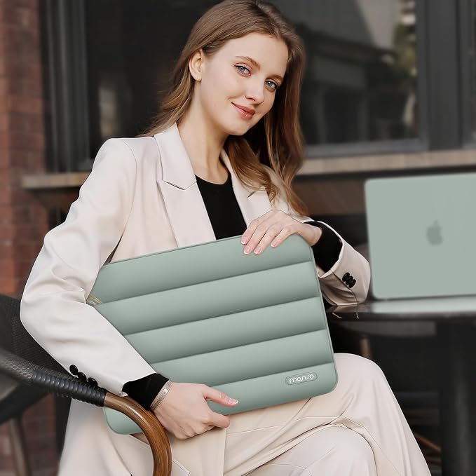 MOSISO Laptop Case 14 inch, 14 inch Puffy Laptop Sleeve Compatible with HP Lenovo Dell ASUS Acer, HP Stream, Dell Latitude, Lenovo IdeaPad, Polyester Horizontal Bag with Small Case, Antique Green