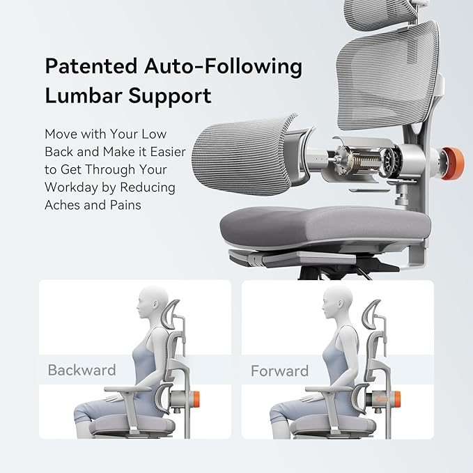 Newtral Office Chair Ergonomic - Home Office Desk Chair, Back Pain Chair with Auto-Following Lumbar Support, 4D Armrest, Seat Depth and Height Adjustable