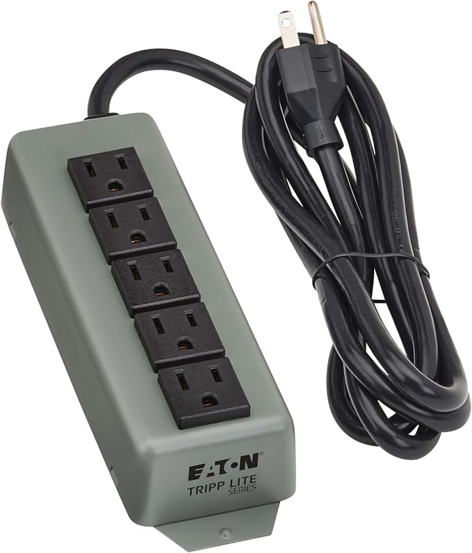 Eaton Tripp Lite Series 5-Outlet Heavy Duty Power Strip, Metal, Mountable (Wall Mount & Under Desk), 6ft Extension Cord, 15A Circuit Breaker, Industrial Garage Shop Work Bench Applications (602)