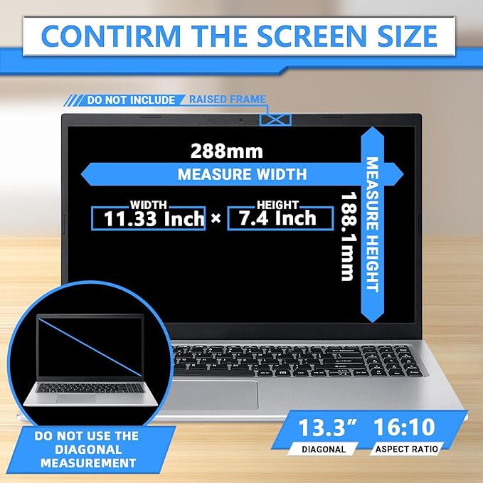 ZOEGAA Magnetic Laptop Privacy Screen 13.3 Inch 16:10, for HP Dell Acer Asus Samsung Lenovo Thinkpad, Removable Privacy Screen Laptop, Anti Spy, Anti Glare, Blue Ray Reduction