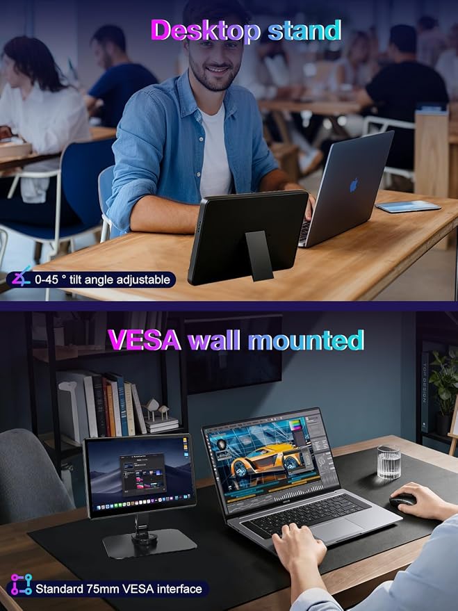 11" Touchscreen Monitor,2.5K IPS Portable Touch Screen 16:10 450 nits Adjustable Vertical Monitor with VESA Stand,2560 * 1600 HDMI USB C Travel Monitors for Laptop,PC,Phone,Business(Black)