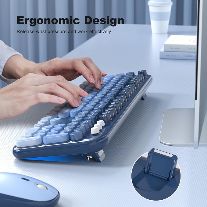 MOFII Wireless Keyboard and Mouse Combo, 2.4GHz Retro Typewriter Keyboard Full Size, Quiet Click Mouse, USB Receiver Plug and Play, for PC, Laptop, Desktop, Windows (Sea Blue Gradient)