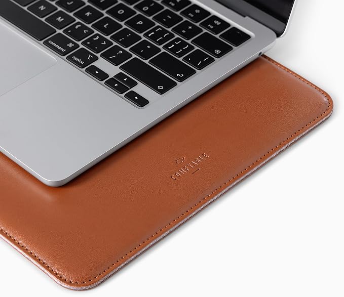 Comfyable Laptop Sleeve 15 Inch Precisely Compatible with MacBook Air 15" M5 M4 M3 M2 2026, Faux Leather Cover Case, Brown