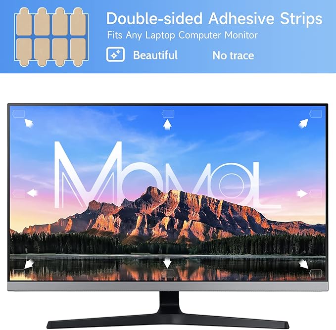 Privacy Screen Adhesive Strips and Slide Mount Holder Tabs for Computer Monitors and Laptops - Easy On-Off Your Security Filter with Replacement Kit for Monitor Laptop Privacy Protector