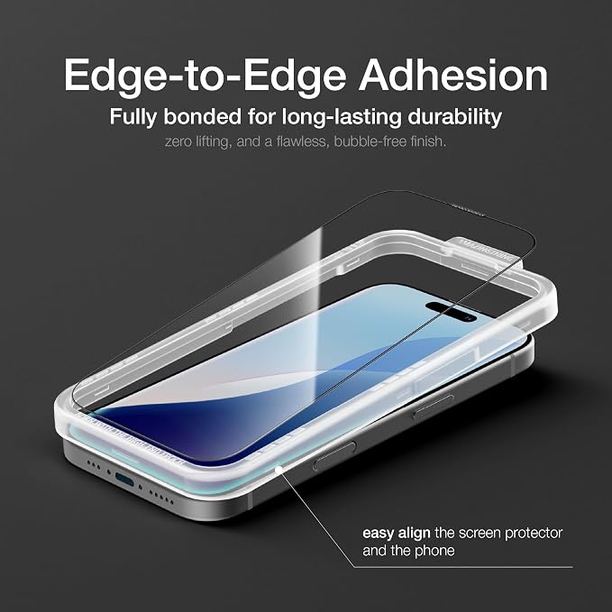 AMAZINGthing for iPhone 16 [Titan - Full Glass] Screen Protector, Ultra Clear, 9H Tempered Glass, Built-in Dust Filter Full Coverage, Case‑Friendly, Oleophobic, Easy Installation, 2 Pack