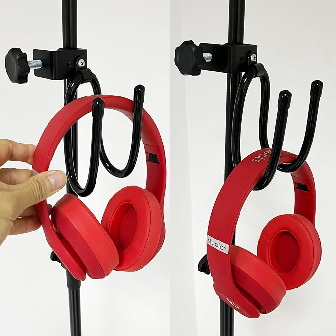 Pmsanzay Mic Microphone Stand Tambourine Hanger, Headphone Headset Holder Clip Stand, Easy to fit on Music or Microphone Stand for Tambourine, Cowbell, Headphones - Keep Tambourine Within Reach.