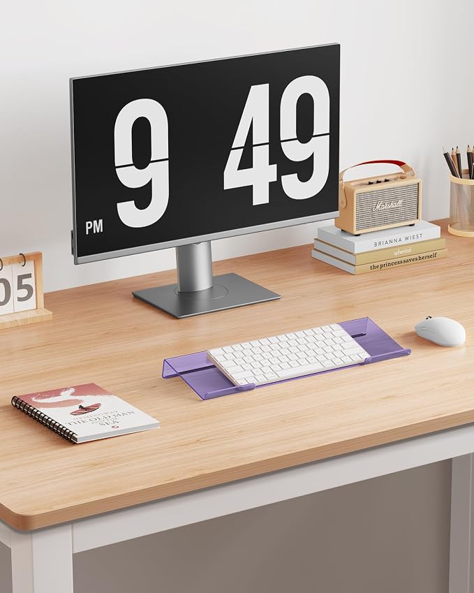 Ergonomic Computer Keyboard Stand for Desktop (Clear Purple), Acrylic Keyboard Tilted Elevated Rack Key Board Tray Holder Riser Stand for Office Home Desk Work Supplies