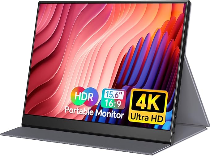 Yxk Portable Monitor 15.6 Inch 4K 60Hz 100% sRGB Ultra-Slim Travel Monitor with Dual Speakers USB-C HDMI Second Screen for Laptop PC Mac Phone Xbox PS4/5 Switch, VESA Kickstand with Cover Stand