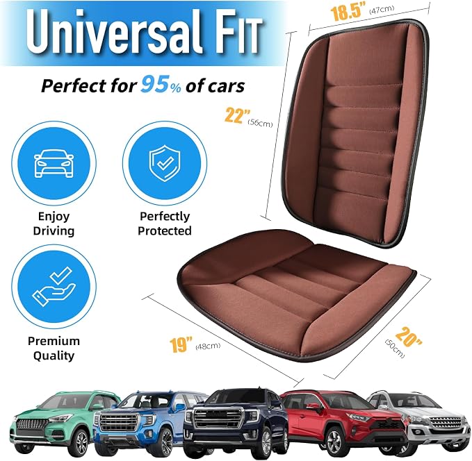Lofty Aim Car Seat Cushion with Back Support Pillow, Comfy Lumbar Support & Seat Cushion, Memory Foam Driving Pillow for Back-Sciatica Pain Relief, Auto Pad Suitable for Car, Truck, SUV - Brown