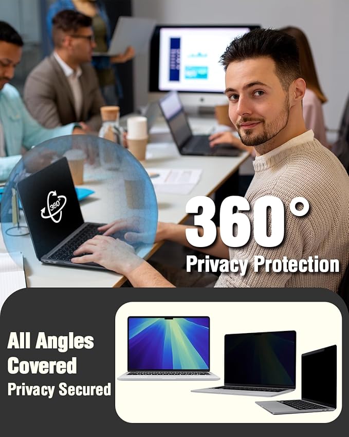 F FORITO 14 inch 16:10 Magnetic Laptop Privacy Screen, 360° Anti Peeping Removable Anti Glare Blue Light Filter Compatible with All 14” 16:10 Laptops Portable Monitors