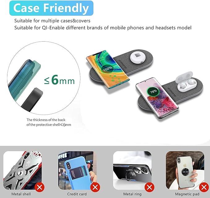 40W Wireless Charging Pad,Dual 20W Charging mat for Apple iPhone 16 15 14 13 12 11 Pro/Max/Mini/Plus/XS/XR,Airpods 4/3/Pro,2 in 1 Wireless Phone Charger for Samsung,Pixel,Xperia(with PD Adapter)