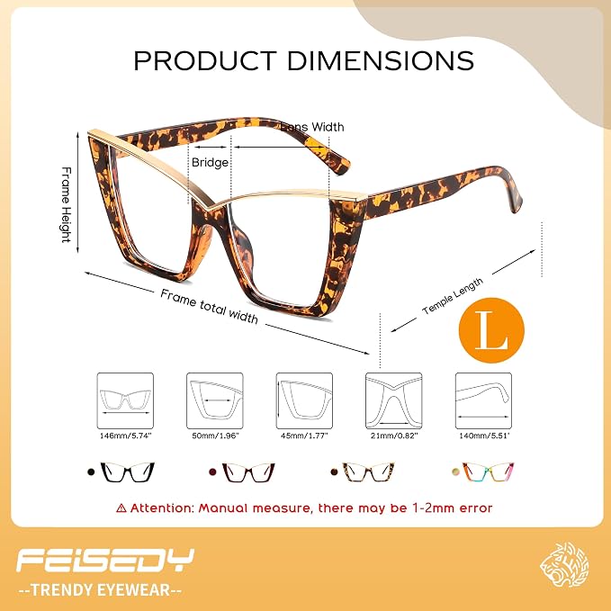 FEISEDY Fashion Cat Eye Blue Light Blocking Glasses for Women Fake Retro Eyeglasses Oversized Stylish Eyewear Frame B0240