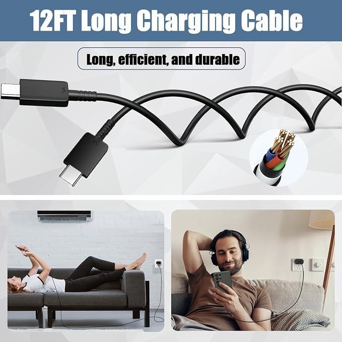 USB C Charger,25W Type C Charger Super Fast Wall Block &12Ft Android Phone Charger Cable Cord for Samsung Galaxy S26/S25/S25 ULtra/S25+/S24/S24 Ultra/S24+/S23/S23 Ultra/S23+/S22/S22 Ultra/S22+/S21