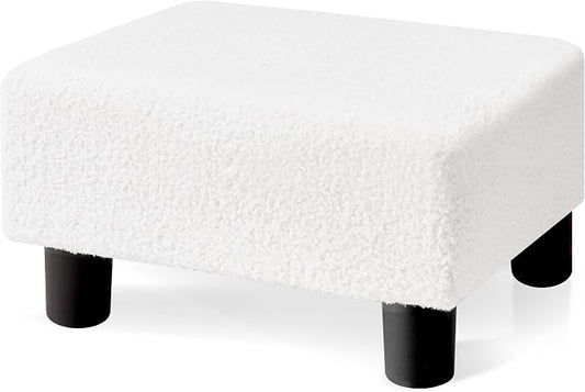 BRIAN & DANY Small Foot Stool Ottoman, Footstool with Legs, Teddy Velvet Foot Rest for Living Room, Bedroom and Office, White