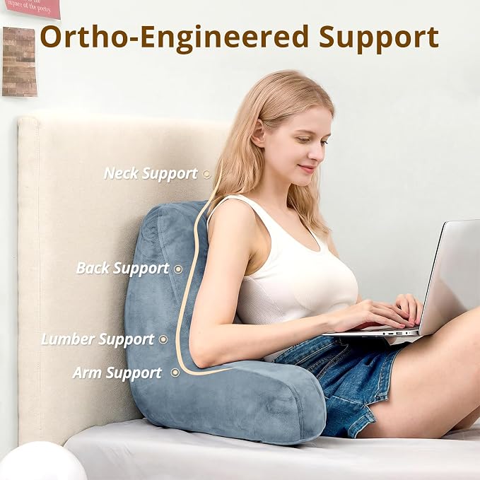 Sasttie Reading Pillow for Sitting in Bed Adult, Back Pillow for Bed Sitting Up, Backrest Back Support Chair Pillow, College Dorm Essentials for Girls and Boys, Greyish Blue Standard