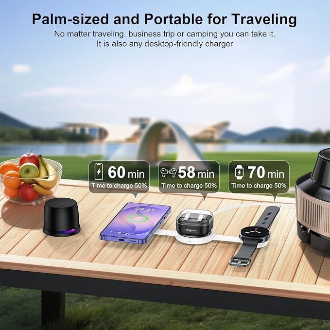 Galaxy S26 3 in 1 Wireless Charger Station, Foldable Fast Charging Pad for Samsung S25 Ultra S24, Wire Less Charging Galaxy Watch8/7 Buds4, Travel Charger for Samsung Multi Devices Cargador Inalmbrico