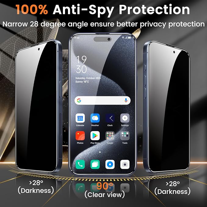 Lesakit 4+4 Pack Privacy Screen Protector for iPhone 15 Pro 6.1-Inch with 4 Pack Camera Lens Protector, Anti Spy Tempered Glass Film 9H Hardness Case Friendly