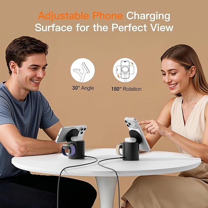 2026 Foldable 3 in 1 Wireless Charging Station,for Apple Magsafe Charger Stand,Fast Magnetic Wireless Charger Station for iPhone 1716 15 14 13 12 Series,Airpods Pro,Apple Watch Ultra Series（Black）
