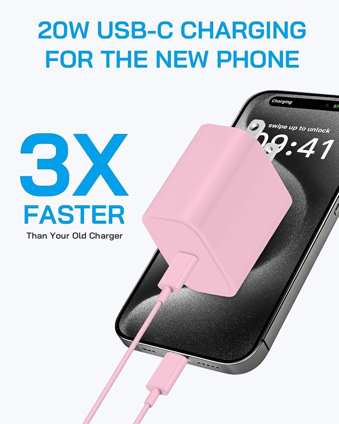 AISNI iPhone 17/16/15 Charger Fast Charging 3 Pack USBC Charger Block with 6 FT Type C Charger Fast Charging Cord Compatible with iPhone 17/17 Plus/17/16/15 Pro Max/16/16 Plus/15/iPad Pro-Pink