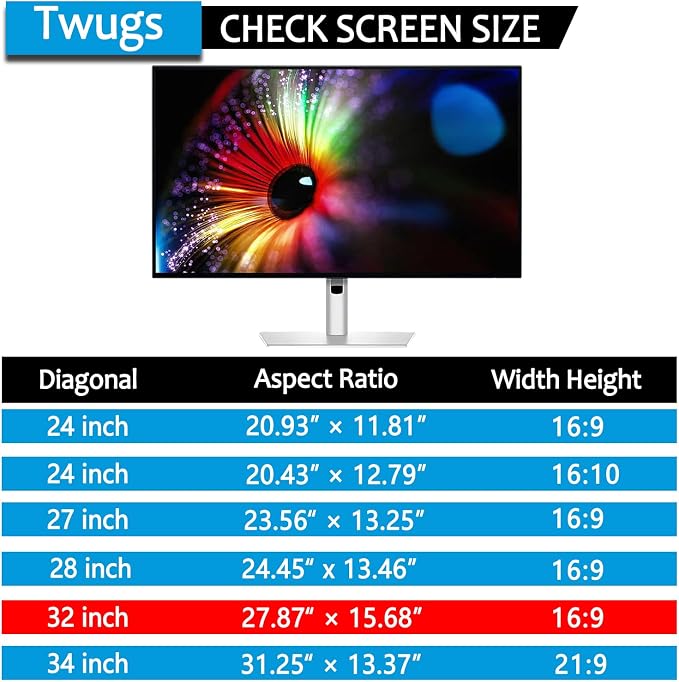 [1 Pack] 32 Inch Computer Privacy Screen for 16:9 Aspect Ratio Widescreen Monitor, Eye Protection Anti Glare Blue Light Filter Shield, Removable Anti-Scratch Anti Spy Protector