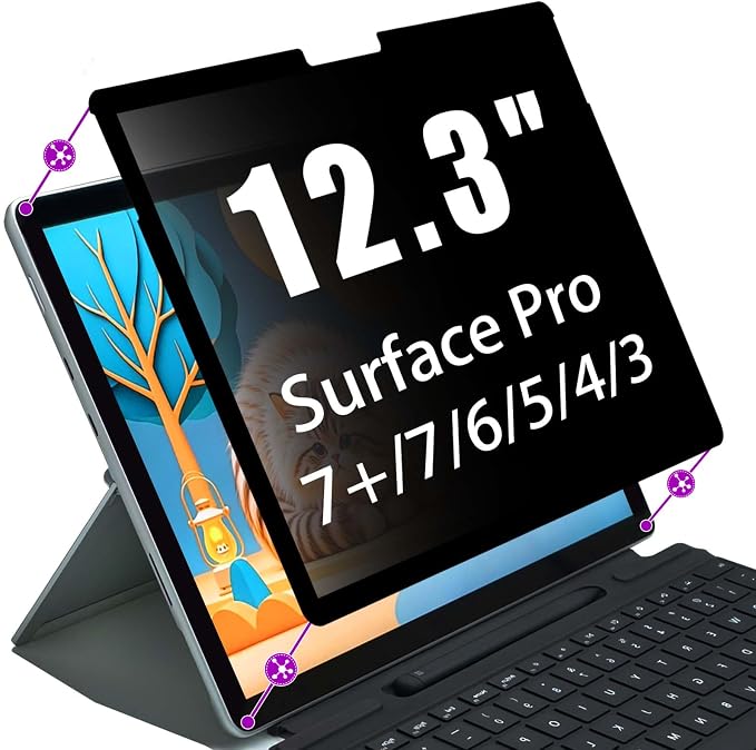 Privacy Screen Protector for Microsoft Surface Pro 7/6/5/4 (12.3") - Nano-Suction Removable Anti-Spy Filter, Blue Light Blocking, Ultra-Thin Design