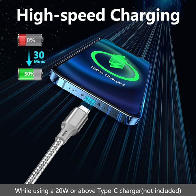 USB A to USB C Charger Cable, 5 Pack [3/3/6/6/10ft] Type C Fast Charging Cord High Data & Transfer Wire Compatible for iPhone 17/16/15 Plus/Pro Max iPad Pro Air Ps5 Controller Samsung Galaxy(Gray)