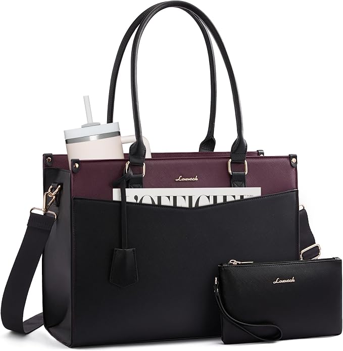 LOVEVOOK Laptop Bag for Women, 2-in-1 Tote Purse with Clutch & Cup Holder, Waterproof Briefcase for Work Travel