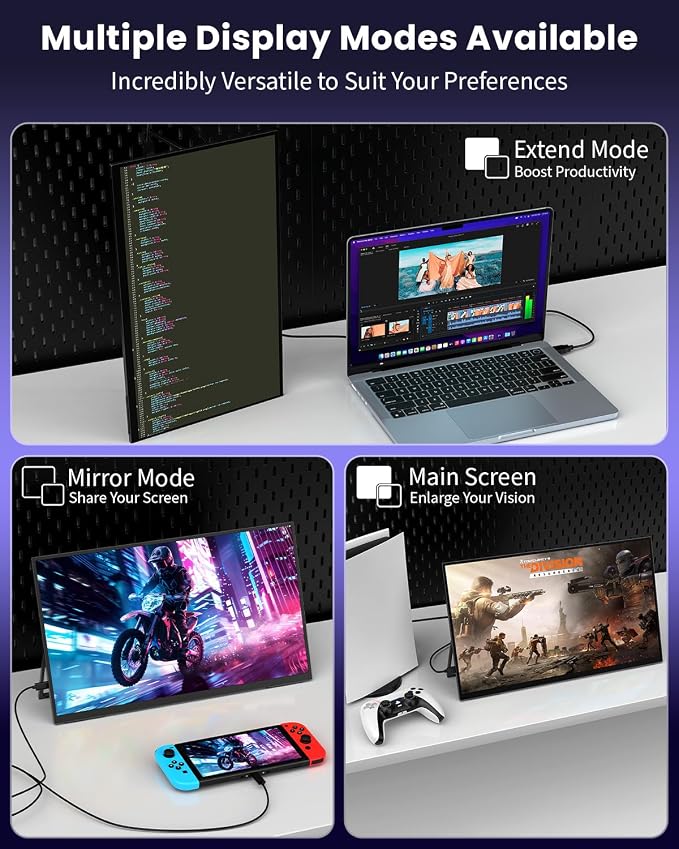 ZUCWO 18.5 Inch Portable Computer Monitors,Portable Monitor for Laptop,PC,MacBook,Phone, PS4, Speakers,1080P FHD Display with USB-C & HDMI,Travel Work Home Gaming Monitor with 180° Adjustable Stand