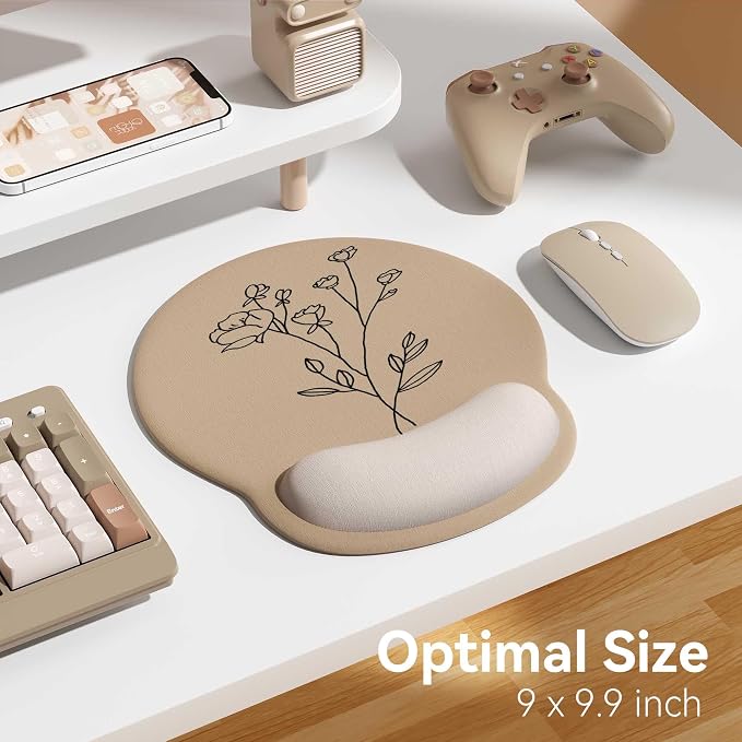 Ergonomic Mouse Pad with Wrist Rest,Mousepad with Wrist Support - Cute Gel Portable Mouse Pads for Desk Laptop,Computer,Office & Home Decor-(Beige Plants)