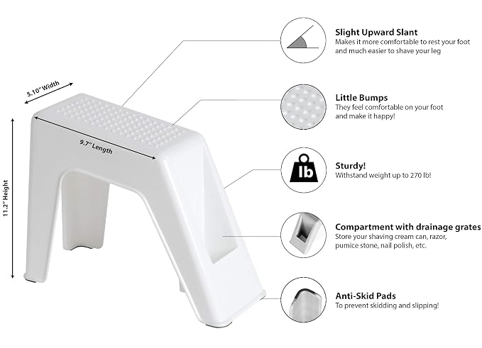 Demi's Home Shower Foot Rest - Pedicure Foot Rest - White - (Supplies Not Included)