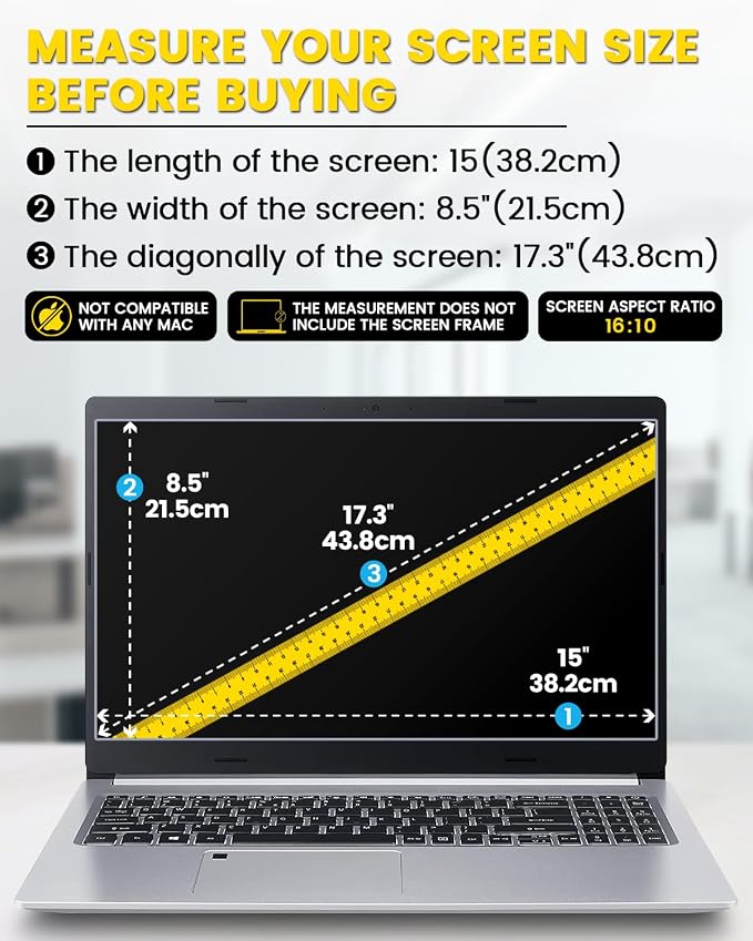 F FORITO 17 Inch 16:10 360°Laptop Privacy Screen Protector, Anti Peeping Anti Glare Laptop Privacy Shield, Reduce Eye Strain & Eye Protection
