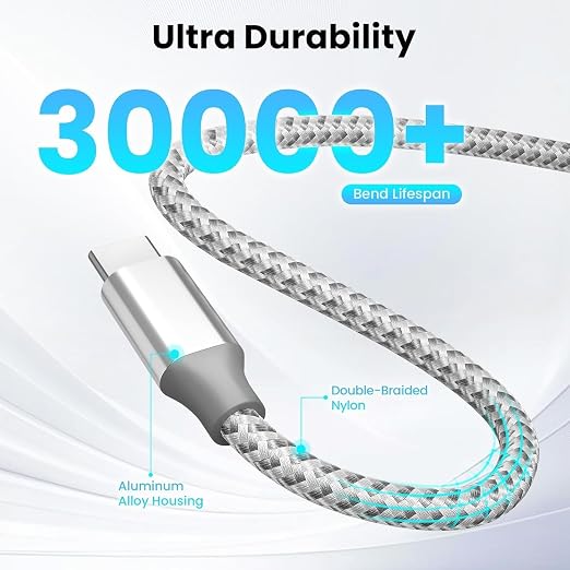 KYEHD USB C Cable，3 Pack 10FT 60W Fast Charging USB C to USB C Cable, Durable Type C Charger Cable for iPhone 17/16/15/iPad MacBook CarPlay and More-Grey White