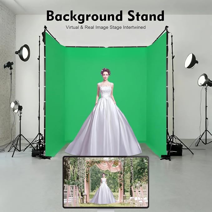 Green Screen Backdrop with Stand, 7.87ft x 13.12ft Large Chromakey Photography Background Support System, Adjustable Metal Frame w/Carrying Bag for Photo Studio, Video Shooting, Live Streaming