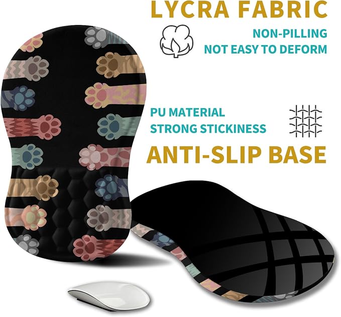 Hokafenle Ergonomic Mouse Pad Wrist Support, Wrist Rest Mousepad for Carpal Tunnel Pain Relief with Integrated Memory Foam Slope Massage Bulge (11.8x7.9 inch,Cute Cat Claw