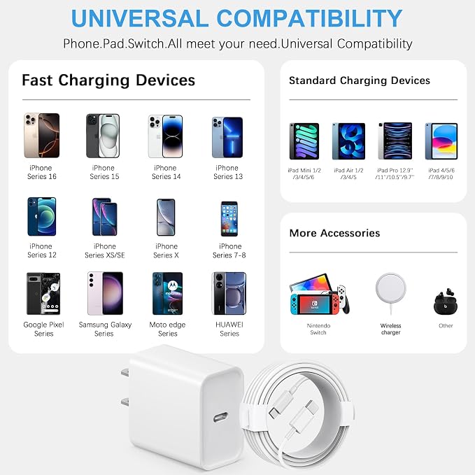 iPhone 17 16 15 Fast Charging 10FT Long USB C Charger Type C Charger 3 Pack Fast Charger USB C for iPhone 17/17 Plus/17 Pro/17 Pro Max/16/16 Plus/16 Pro Max/15/15 Pro Max,Samsung
