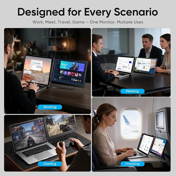 Laptop Screen Extender, 14" FHD 1080P Dual Screen Monitor for Laptop Ultra-Light Portable Monitor with USB-C/HDMI, Plug & Play for Windows/Mac/Chrome/Android