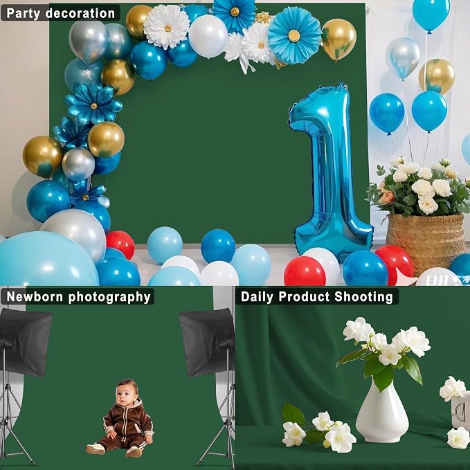Dark Green Backdrop for Photoshoot, Professional Photo Backdrop Background Curtain for Product Photography, Portraits, Wedding, Party, Live Streaming Video Recording 5X7 FT (Background Only)