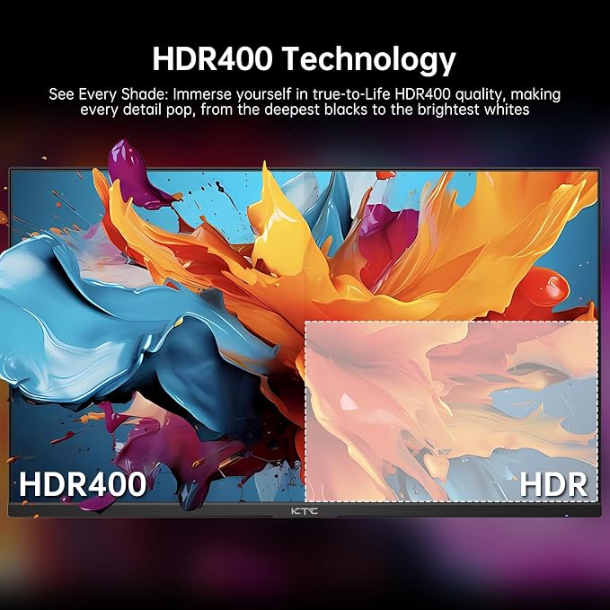 KTC 24 inch 190Hz/180Hz Gaming Monitor,HDR 400 Fast IPS Screen,FHD 1080P Monitor, 133% sRGB,AdaptiveSync,1ms Response Time,HDMI *2&DP*1,Tilt Adjustable, Eye Care