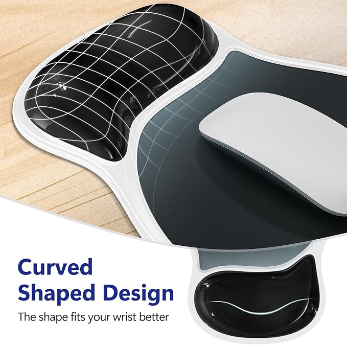 AKIT Ergonomic Mouse Pad and Keyboard Wrist Rest, Gel Wrist Rest for Computer Keyboard, Non-Slip Base, Pain Relief, Mousepad Set for Gaming, Home and Office, Gradient Black