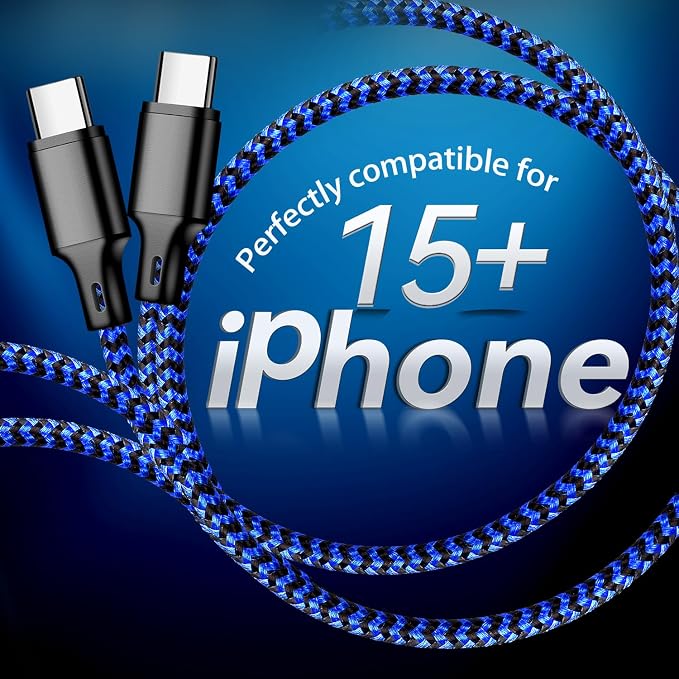 USB C to USB C Charger Cable, 5 Pack [3/3/6/6/10ft] Type C Fast Charging Cord High Data & Transfer Wire Compatible for iPhone 17/16/15 Plus/Pro Max iPad Ps5 Controller Samsung Galaxy(Black Blue)
