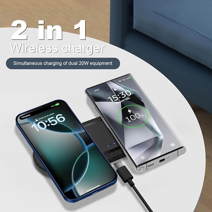 40W Wireless Charging Pad, Dual 20W Fast Wireless Charging Mat for Samsung Galaxy S25,S24,S23/Note 20/10/Buds,15W Wireless Charger Station for iPhone 17 16 15 14 13 8/SE/X/XS (Black)