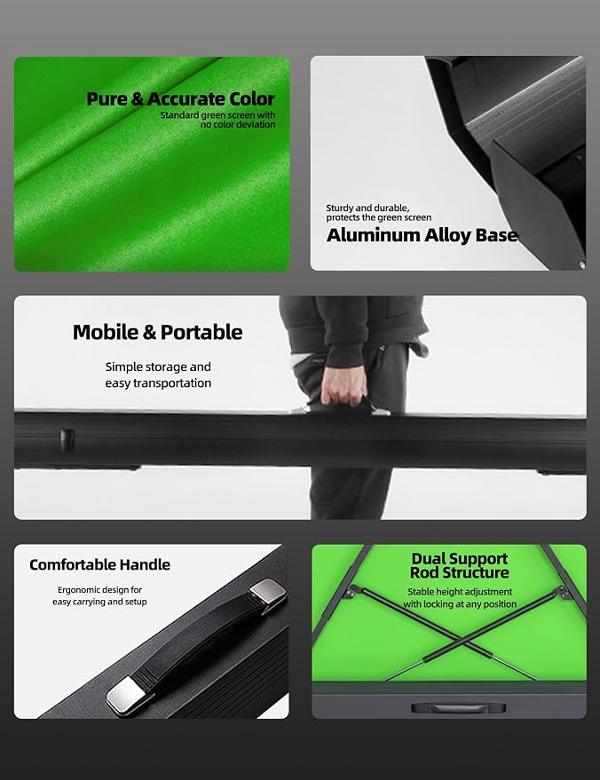 78.7 x 82.7in Large Collapsible Green Screen Backdrop,Portable Retractable Photo Background Chroma Key Panel with Stand Photography Backdrops for Video Conference,Photographic Studio,TikTok