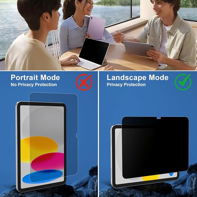 ZOEGAA Privacy Screen Protector For iPad A16 10.9 Inch/11 Inch 2022/2025 11th/10th Generation, Anti Blue Light And Glare Face Id & Apple Pencil Compatible Case Friendly