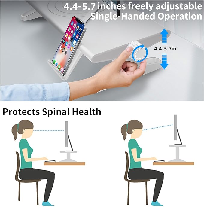 Computer Monitor Stand Riser for Desk,4.4-5.7 Inches Freely Height Adjustable with Cellphone Holder,Multi-Purpose Desktop Organizer Monitor Stands Riser for Computer,Laptop,Printer,TV (White)