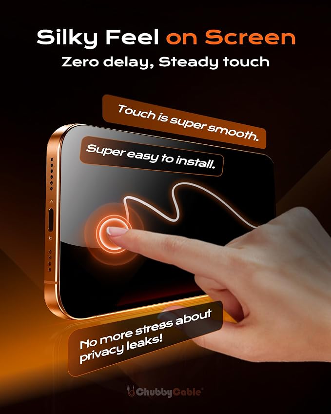 chubbycable 2PCS ChubbyShield Ultra for iPhone 17 Pro Max Privacy Screen Protector, Anti-spy Screen Protector Privacy Glass with Ultra-easy Install Box, Auto Dust-Elimination & Bubble Free